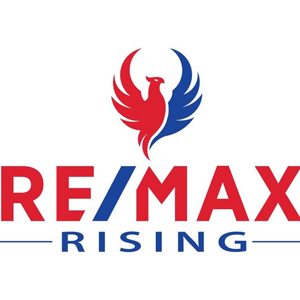 Logo for RE/MAX Rising Johnson City Realty group with text and Phoenix image